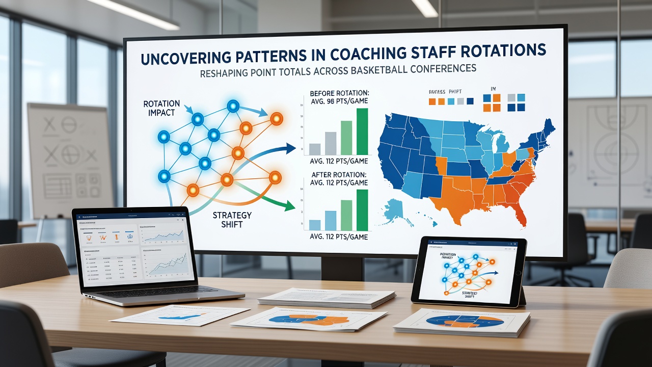 American football coaches reviewing game film and play diagrams in conference facility